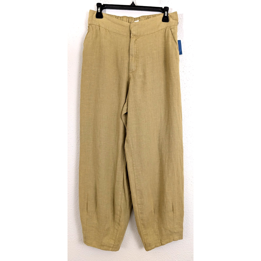 New Rachel Zoe sz S 100% Linen Wide Leg Pants ankle yellowish pockets 4295